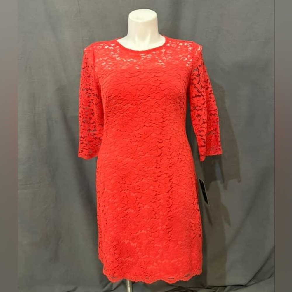 Ralph Lauren Elegant Red Lace Long Sleeve Dress